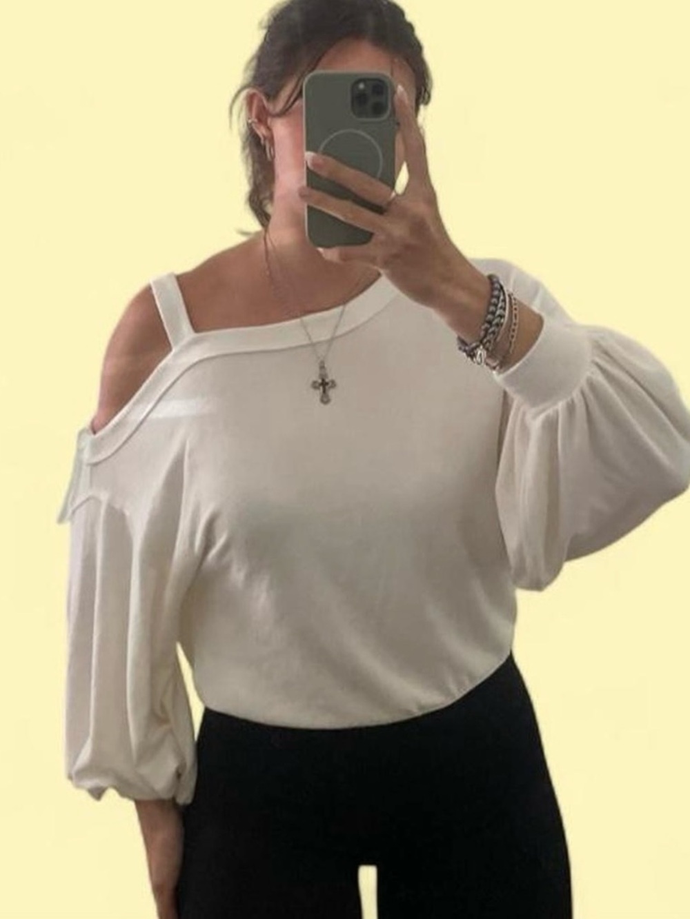 FREE PEOPLE Off-Shoulder Balloon Sleeve Top — White